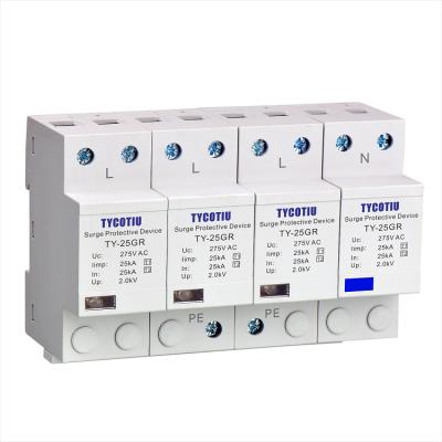 China TYCOTIU TY-25GR 3+1 25kA 275V Plastic Graphic Terminal 220V AC Surge Protection House SPD Lighting Surge 3P NPE for sale