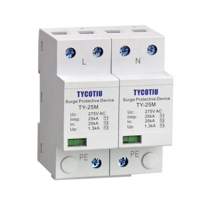 China TYCOTIU TY-25M 2P 25kA plastic class I+II+III 275v surge protection device type 1 thunder SPD protector for sale