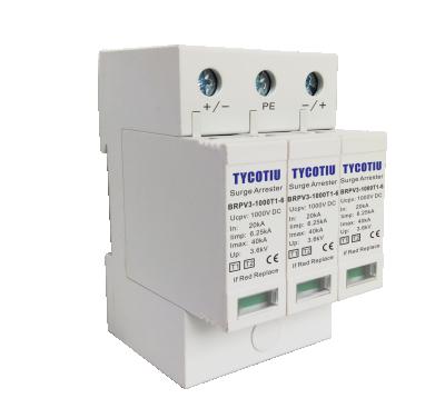 China Protect Against Lightning Surge Voltages In System TYCOTIU BRPV3-1000T1-6 DC SPD 6.25kA 1000v Solar Ignition Surge Protector T1 Solar T2 for sale