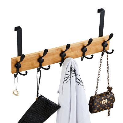 China High Quality Viable Metal Black Bamboo Over The Door Hook Coat Towel Holder Hanger With 5 Hooks for sale