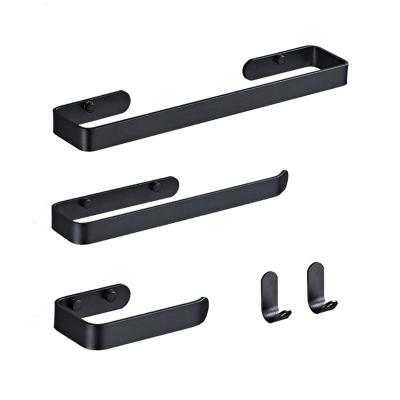 China Stocked 4 Piece Bathroom Hardware Set Towel Rack Kit Wall Mounted Black Bathroom Accessories Set for sale