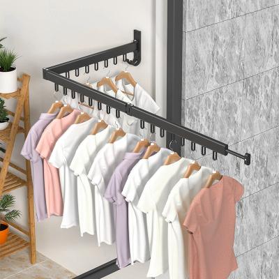 China Space Saving Hangers Wall Mount Balcony Telescopic Comforter Drying Clothes Rack Hook Style Folding Hanger for sale