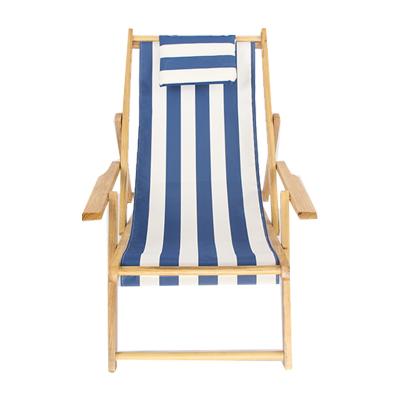 China Outdoor Foiding Chair Solid Wood Beach Chair Blue And White Chair for sale