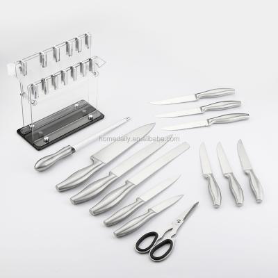 China Sustainable 14 piece set of stainless steel kitchen knife and steak knife with acrylic holder for sale