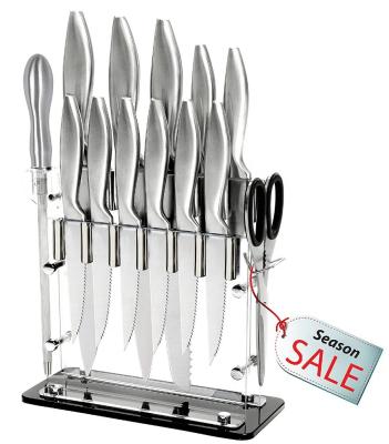 China Sustainable 14 Pcs Stainless Steel Kitchen Cutlery Knife Cavity Handle Block Set for sale