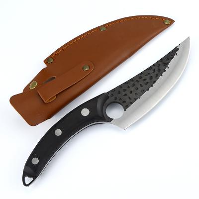 China Hand Forged Stocked Butcher And Meat Cleaver Knife With Leather Sheath High Carbon Steel Knife Hammered Cutting Knives For Kitchen for sale