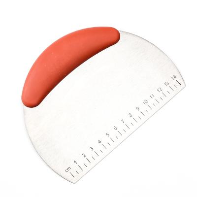 China Scraper and Chopper Red Dough Cutter Home Universal Non-Slip Handle Stainless Steel Kitchen Pastry Scraper for sale