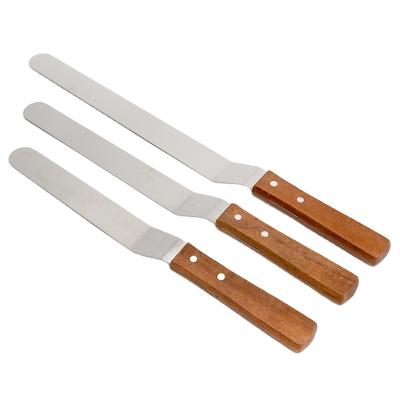 China Workable Straight Icing Spatula Set Wooden Handle Stainless Steel Baking Cake Decorating Icing Spatulas for sale