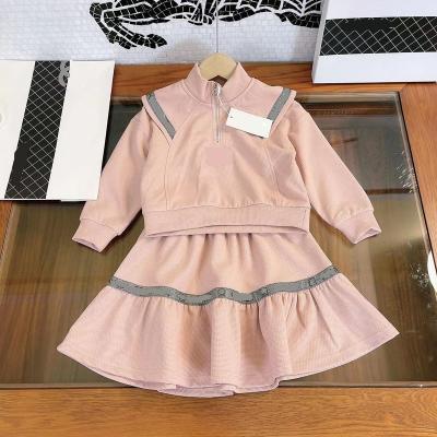 China Vintage Designer Children's Clothing Little Girl's Pink 2 Piece Set With Diamonds Hot Girls' Clothing Sets Dress for sale