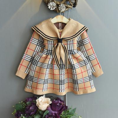 China New autumn high quality washable plaid knitting dress for little girls for sale