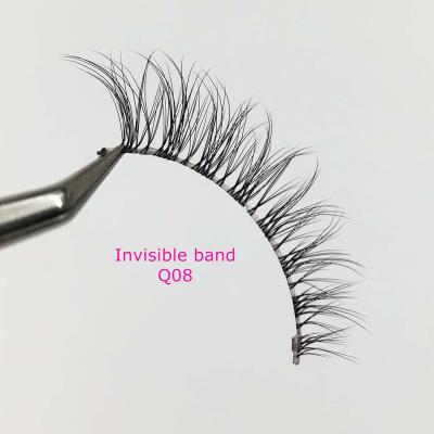 China iShero Natural Long Faux Mink Custom Packaging Invisible Strip Lashes Clear 3D Mink Strip Lashes for sale