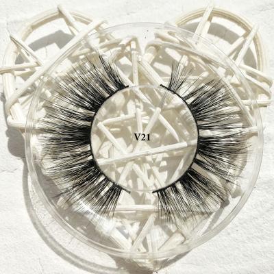 China iShero 13mm 16mm Natural Long Strip 3D Fluffy Mink Lashes With OEM Custom Eyelash Box V21 for sale