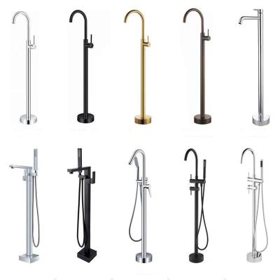 China Freestanding Gold Bathtub Faucet Slide Bar Faucet With Hand Shower Mixer Tap Faucet Set Type Shower Floor Faucet for sale