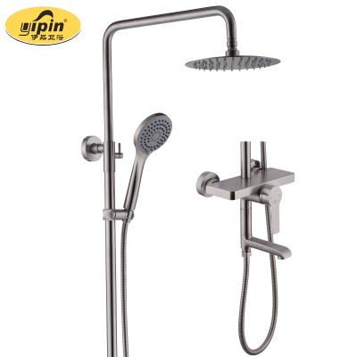 China Without Slide Bar High Quality 304 Stainless Steel Brushed Exposed Hot Cold 3 Function Shower Mixer Set for sale