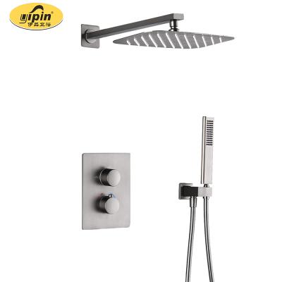 China Without Slide Bar Kaiping 2 Function Thermostatic Bathroom Built In Concealed Shower Mixer Set Gray Gun for sale