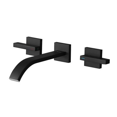 China Hot Sale Metered Black Square Basin Faucets Double Handle Basin Faucet For Bathroom for sale