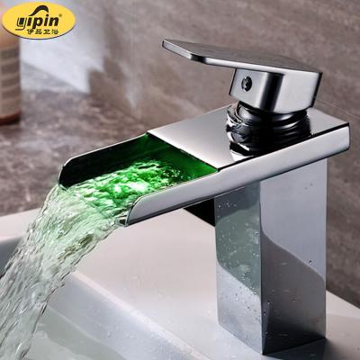 China Affordable Metered Faucets Price Toilet Water Faucet Gradient Light Led Faucet Waterfall Hot Cold Basin Mixer for sale