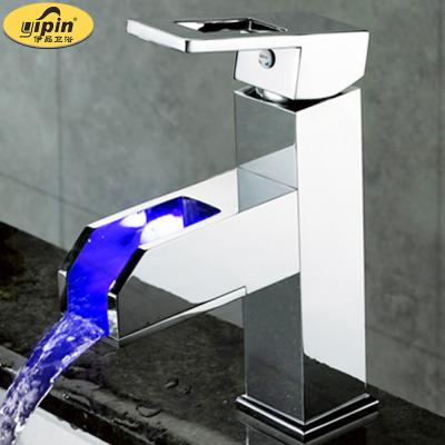 China Metered Faucets Adjust Single Lever Brass Waterpower Led Basin Mixer Tap Faucet for sale