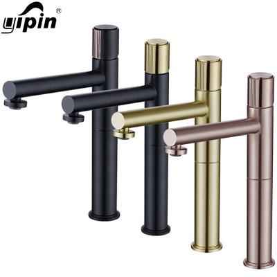 China Faucets Factory Metered Basin Faucet Bathroom Hot Cold Water Mixer Tap Deck Mounted Single Touch Faucet Rose Gold for sale