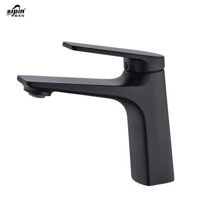 China Cold-Hot Metered Sanitary Tap Faucets Brass Dish Faucet Porcelain Faucet Single Lever Deck Mounted Bathroom Faucet Modern Black for sale