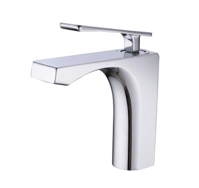 China Guangdong Chrome Single Lever Cold-Hot Metered Faucets Polished Faucet Bathroom Wash Hand Basin Faucets for sale