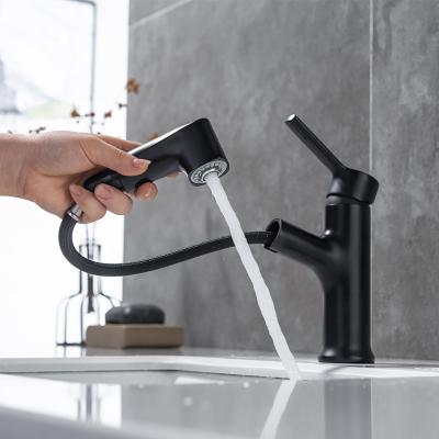 China Factory Metered Faucets Directly To Supply Single Handle Vanity Faucet Pull Out Black Basin Faucets Cold / Hot Mixer Tap for sale