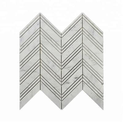 China Parquet Flooring Italian Carrara Chevron Marble Slab Marble Stone Mosaic Slab for sale