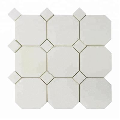 China Tiles factory price new century floor and wall decoration marble moasaic octagon interior design polished gray and white marble mosaic tiles for sale