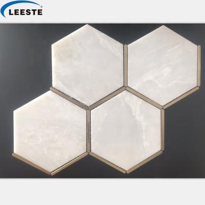 China New design luxury white onyx mosaic high end project hign parquet project waterjet mosaic for sale