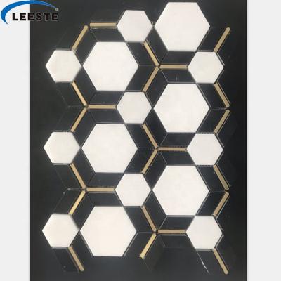 China Competitive and popular 3d mosaic parquet geometric mosaic marble waterjet slab for sale