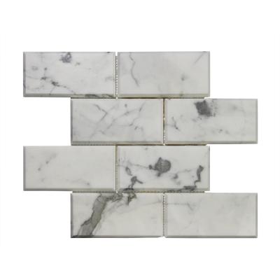 China Interior Tiles Hone Brick Shape Calacatta Gold Marble Finish Mosaic for sale