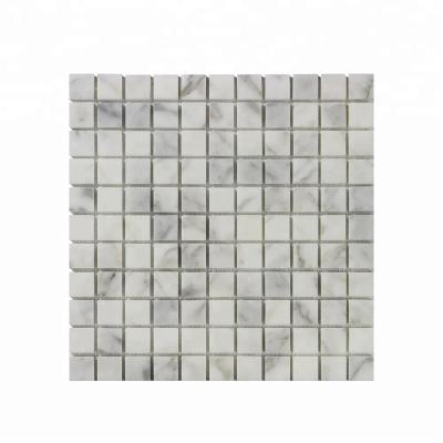 China Italy Calacatta Gold Marble Mosaic Modern Interior 1x1 Inch Polished Square Design White Marble Mosaic For Wall for sale