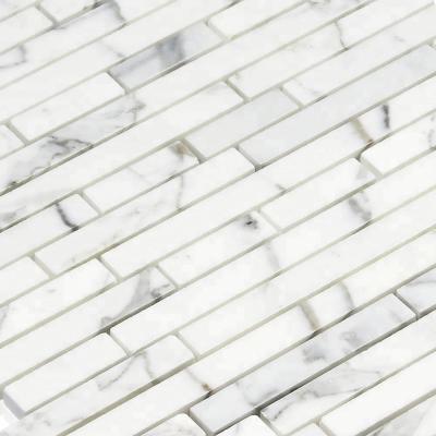 China Hot Sale Interior Mosaic Calacatta Pattern White Marble Linear Polished Marble Tiles Exterior And Interior Mosaic Tiles for sale