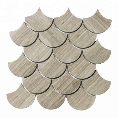 China Modern Iridescent White Color Fish Scale Style TV/hotel/room Backsplash Propeller Shaped Parquet Floor Slab for sale