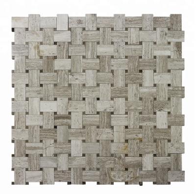 China Good Indoor Outdoor Decorative Parquet Bathroom Decorative Slab Floor Wall Basketweave Wooden Mosaic Slab for sale