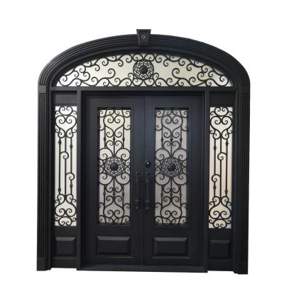 China Europe Luxury Custom Front Wrought Iron Doors Front Wrought Iron Doors Double Grill Design Custom Exterior Entry for sale