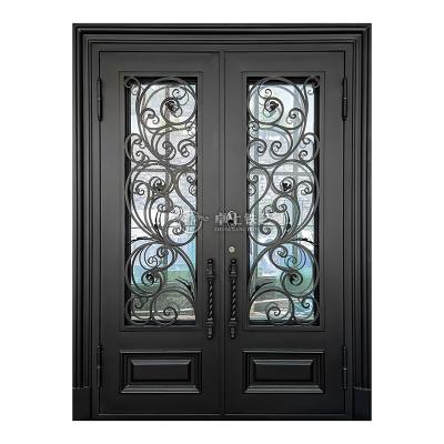 China Anti-theft Square Top Half Doors Design With European Style Doors Wrought Iron Glass Doors for sale