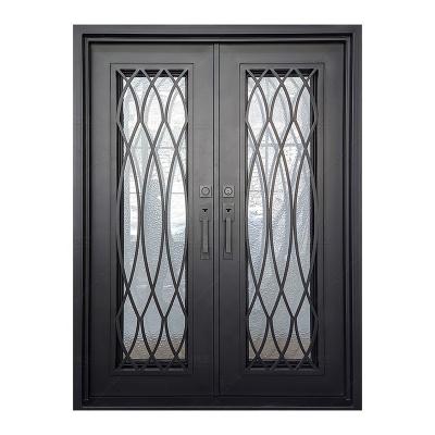 China Anti-theft Square Top Double Entry Doors With European Doors Wrought Iron Glass Doors for sale