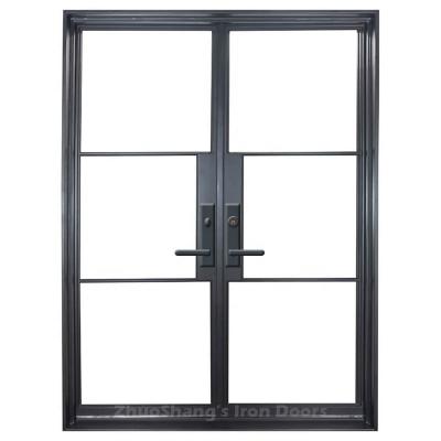 China Anti-theft Wrought Iron Double Doors Fit Upper Interior Doors House Exterior Design French Glass Doors for sale