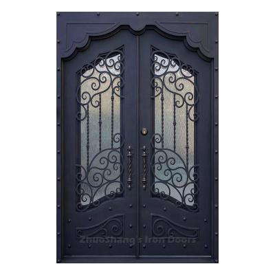 China Anti Theft French Iron Door Front Entrance Doors Designs For House With Wrought Iron Glass Door for sale