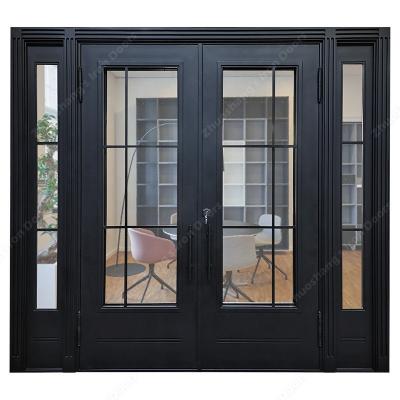 China Anti-Theft French Simple Square Top Black Exterior and Interior Iron Tube Wrought With Glass Iron Doors for sale