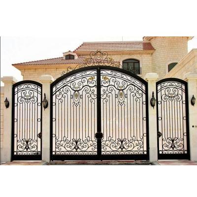 China Modern wrought iron door designs iron arched exterior door with iron glass arched door made in China factory for sale