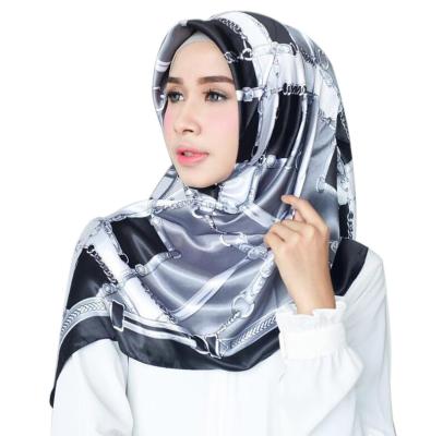 China Wholesale Pleated Silk Printed Design Tudung Bawal Hijab Women Soft Satin Pleat Scarf for sale