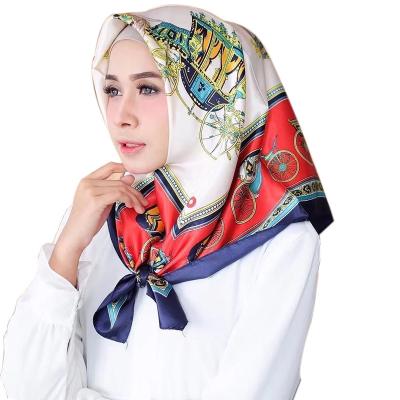 China Supplier Wholesale Abstract Pleated Silk Scarf Printed Soft Satin Bawal Silk Tudung Floral Women Hijab for sale