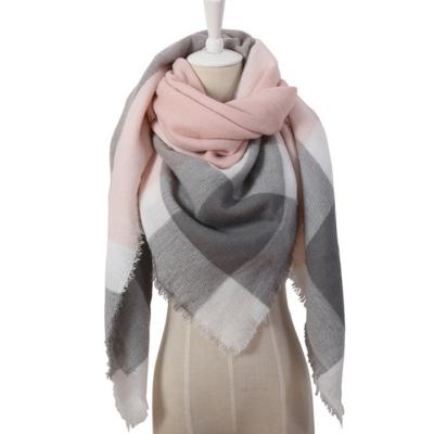 China Cashmere Fashion Autumn Winter Triangle Pashmina Plaid Blanket Scarf Wrap Shawls Fit Cashmere Scarf For Women for sale