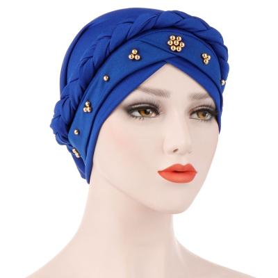 China Wholesale Indian Muslim Beading Inner Braid Wrap Head Hood Hijab Turban Hat HX2201151706 for sale