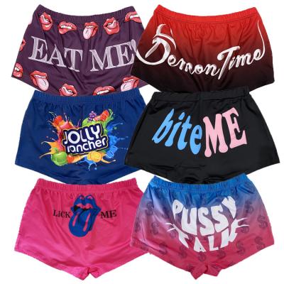 China B22100 Wholesale Printed Booty QUICK DRY Wap Lick Me Yes Daddy Sauce Tiger Bite Me Women Biker Snack Shorts for sale