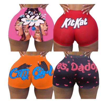 China Wholesale B2298 QUICK DRY Printed Biker Stretch Booty Wap To Lick Me Yes Daddy Snack Shorts Women for sale