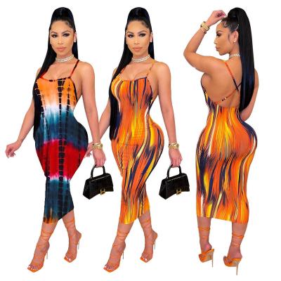 China HX2203211601 2022 Anti-Wrinkle Sexy Halter Women's Clothing Sexy Halter Leopard Print Tie Dye Back Sleeveless Casual Outfits Long for sale