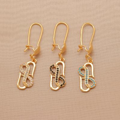 China Fashion Trendy High Quality Brass Hook Dangle Earring For Women Girl 18k Gold Elegant Small Infinity Shaped Zircon Crystal Earring for sale